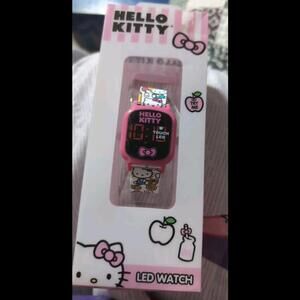 NEW Sanrio Hello Kitty Girls' Pink Digital LED Wristwatch w/White Wristband